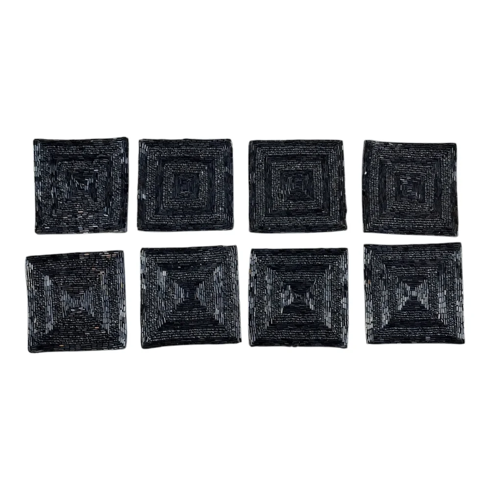 Williams Sonoma Indigo Beaded Cloth Square Coasters Set of 8
